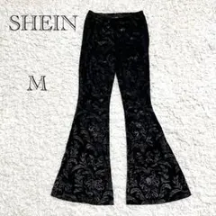 シーイン SHEIN 総柄フレアパンツ 【M】黒 ストレッチ 楽パン