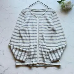 RU アールユー ジャンパー（M）くすみ色 ボーダー ノーカラー ジップアップ