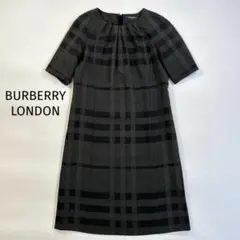 美品 BURBERRY 半袖 ワンピース ノバチェック 38 黒 膝下