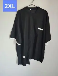 半袖 メンズTシャツ 2XL メッシュ素材 黒 アシリメトリー 新品 ワッフル