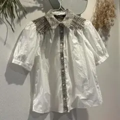 ZARA ザラ　異素材ブラウス　パフスリーブ　XS