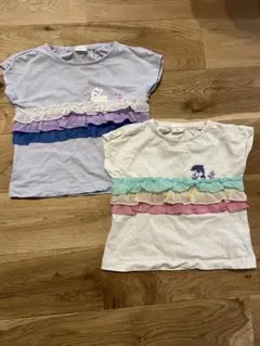 Tシャツ　うさぎ　フラミンゴ　イルカ　２枚　紫　白90 セット売り