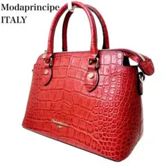 極美品✨Modaprincipe 2way ハンドバッグ レッド 内ペイズリー柄