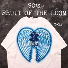 90’s FRUIT OF THE LOOM 白Tシャツ アート　翼　EMS