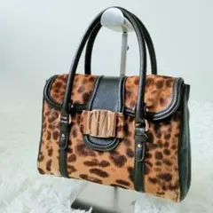 極美品 フェラガモ ヴァラ ハンドバッグ ハラコ レオパード ゴールド金具
