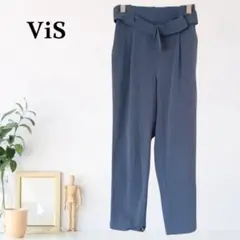 zB454【S】ViS 共布ベルト テーパード ハイウエスト パンツ