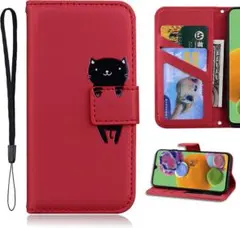 【特価】iPhone16 ケース 手帳型 レザー レッド アイホン ねこ 猫