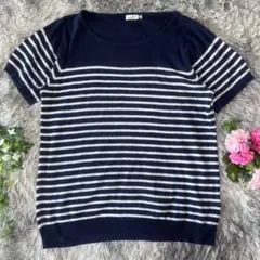 【eur3】サマーニットTシャツ 【2】イトキン ネイビー×ホワイトボーダー