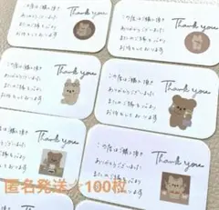 サンキューカード100枚　ラテカラー動物　手書き　サンクスカード　お礼　匿名発送