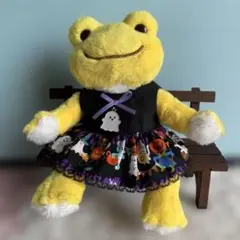 かえるのピクルス服　ポケットサイズ ハロウィン柄　黒ワンピース