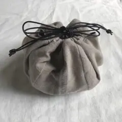 リネンぼうる巾着　黒ラインリネン