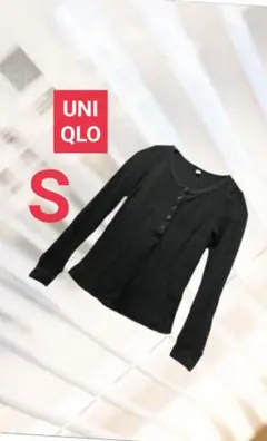 ユニクロ ヘンリーネック 薄手 長袖Tシャツ レディース トップス 黒