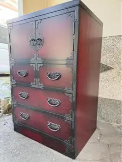 民芸家具 ケヤキ 和箪笥 レトロ 南部鉄器金具 漆塗り チェスト 時代箪笥