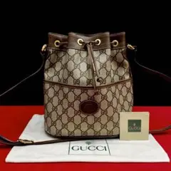 極 美品 オールドグッチ GG ロゴ レザー 巾着 ショルダーバッグ ポシェット