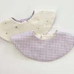 ◎お試し価格◎ハンドメイド　スタイ　ラベンダーギンガムチェック×星　男の子にも