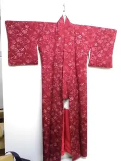 #KA51- 正絹　着物　小紋　赤　中古 赤い花柄 小紋 着物