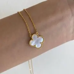 【上品】高級 クローバー ネックレス 大 シェル 白蝶貝 お花柄 モチーフ