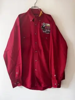 No.4095US古着【Wrangler × PRCA】ロデオ刺繍シャツ レッド