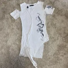 h naoto Sixh. フレイム柄 半袖シャツ ホワイト