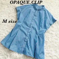 OPAQUE.CLIP UV バンドカラー　ペプラムシャツ　ブラウス　ストライプ