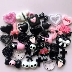 ハンドメイド♡ネイル♡デコパーツ♡ブラック♡ピンク♡羽、ハート、花束、十字架11