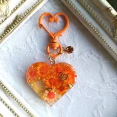 レジン ハートのキーホルダー 橙