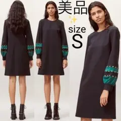 美品 トリーバーチ スタッズ×バルーンスリーブ カラーブロック ワンピースドレス