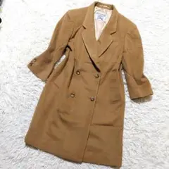 美品Lサイズ バーバリー カシミヤブレンド ダブルチェスターコート キャメル