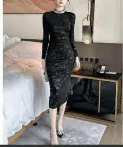 美品☆ ZY.HT ベルベット 総柄 ビジュー ワンピース ベロア