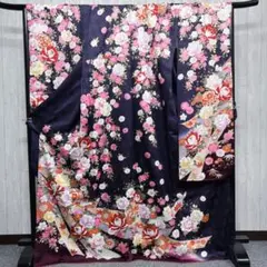 紫色の花と熨斗が描かれた振袖 襦袢付き 着物 晴れ着 成人式