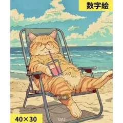 数字絵　ペイントバイナンバー　リゾートネコ　40×30