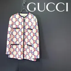 19AW GUCCI グッチ GGジャガード ツイード ノーカラー コート