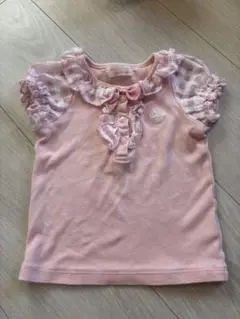 シャーリーテンプル ピンク ギンガムチェック フリルTシャツ 80