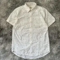 美品✨【TYR】 ホワイト 半袖シャツ リネン混❗L 大きいサイズ 総柄