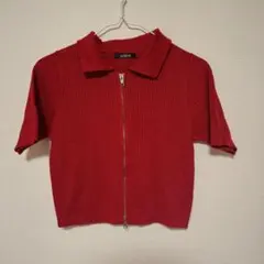 未使用 サマーニット レッド 半袖 トップス レディース Tシャツ