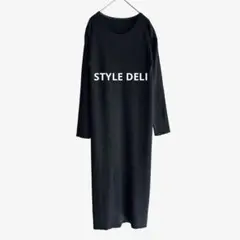 STYLE DELI/リブ ニット 長袖 ロングワンピース/黒/スカート3545