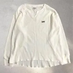 Lee リブ編み ホワイト 長袖カットソー　男女兼用　ユニセックス　L Vネック