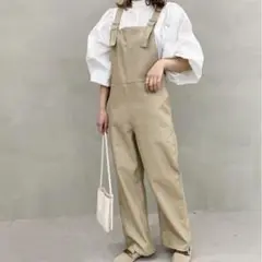 【 新品 】 サロペット オーバーオール フェイク レザー ベージュ