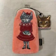 ナタリーレテ　Gray cat 猫刺繍のピンクがま口メガネケース　新品
