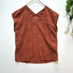 【OPAQUE CLIP】美品！ノースリーブカットソー　レース　ブラウン38