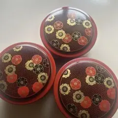 昭和レトロ　花柄漆器重箱 赤黒 3個セット