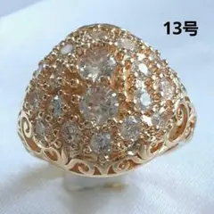 ゴージャス goldカラー ブリリアントフルジルコニアダイヤリング13号
