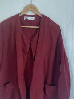 ZARA 麻ジャケット ノーカラージャケット