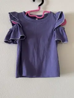 紫色 フリル付き Tシャツ　100cm