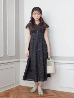 アースミュージック　ブラック　 ドット柄 マキシ丈ワンピース　矢吹奈子