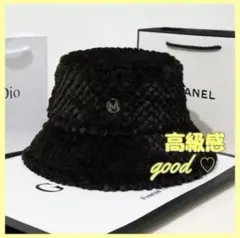 新品 未使用 高級フェイクファー帽子 ブラック