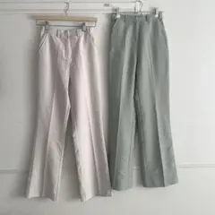 【美品】ベージュ・グリーン　フレアスラックス セット売り　韓国　Sサイズ