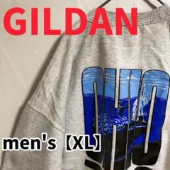 Y18【GILDAN】バックプリント長袖トレーナー【XL】グレー