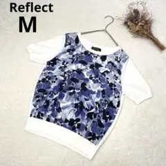 リフレクト　Reflect フラワープリント 半袖ニット　異素材ドッキング　M
