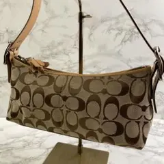 COACH コーチ シグネチャー ジャガード×本革 レザー ミニ ハンドバッグ